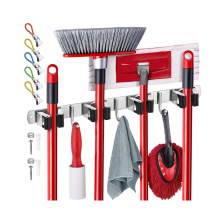 Wholesale bathroom kitchen mop broom tool holder household adhesive storage gray broom hanger with hock